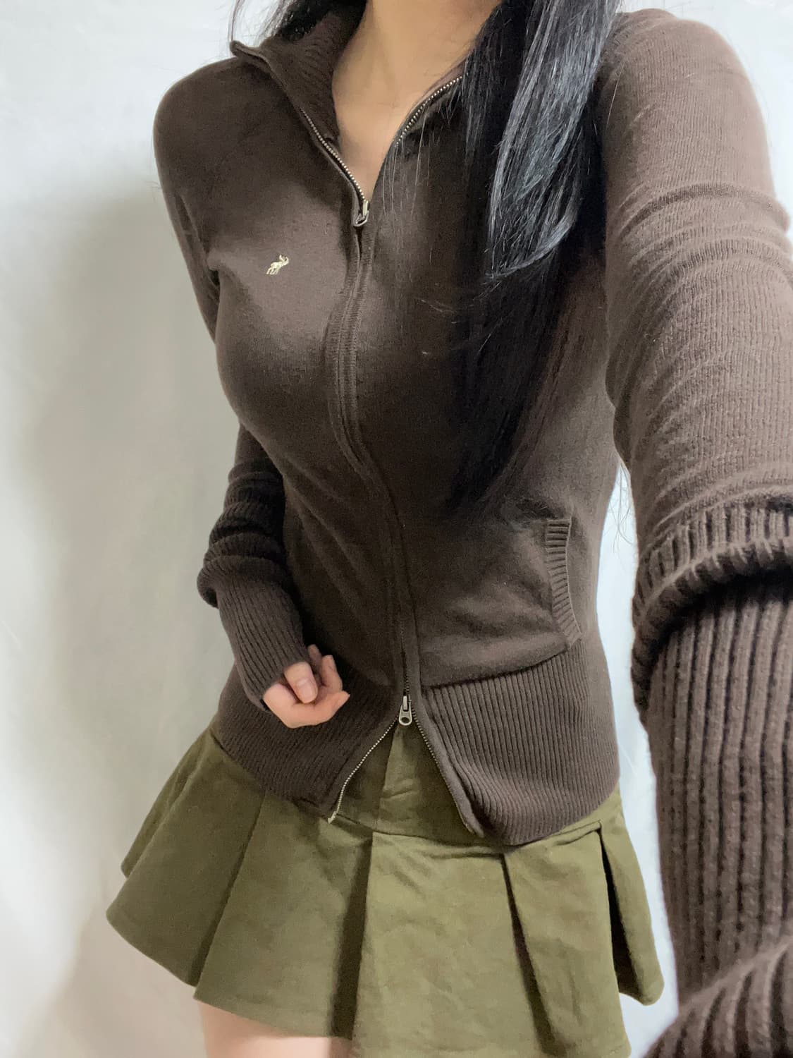 갈색 니트집업 상품이미지2