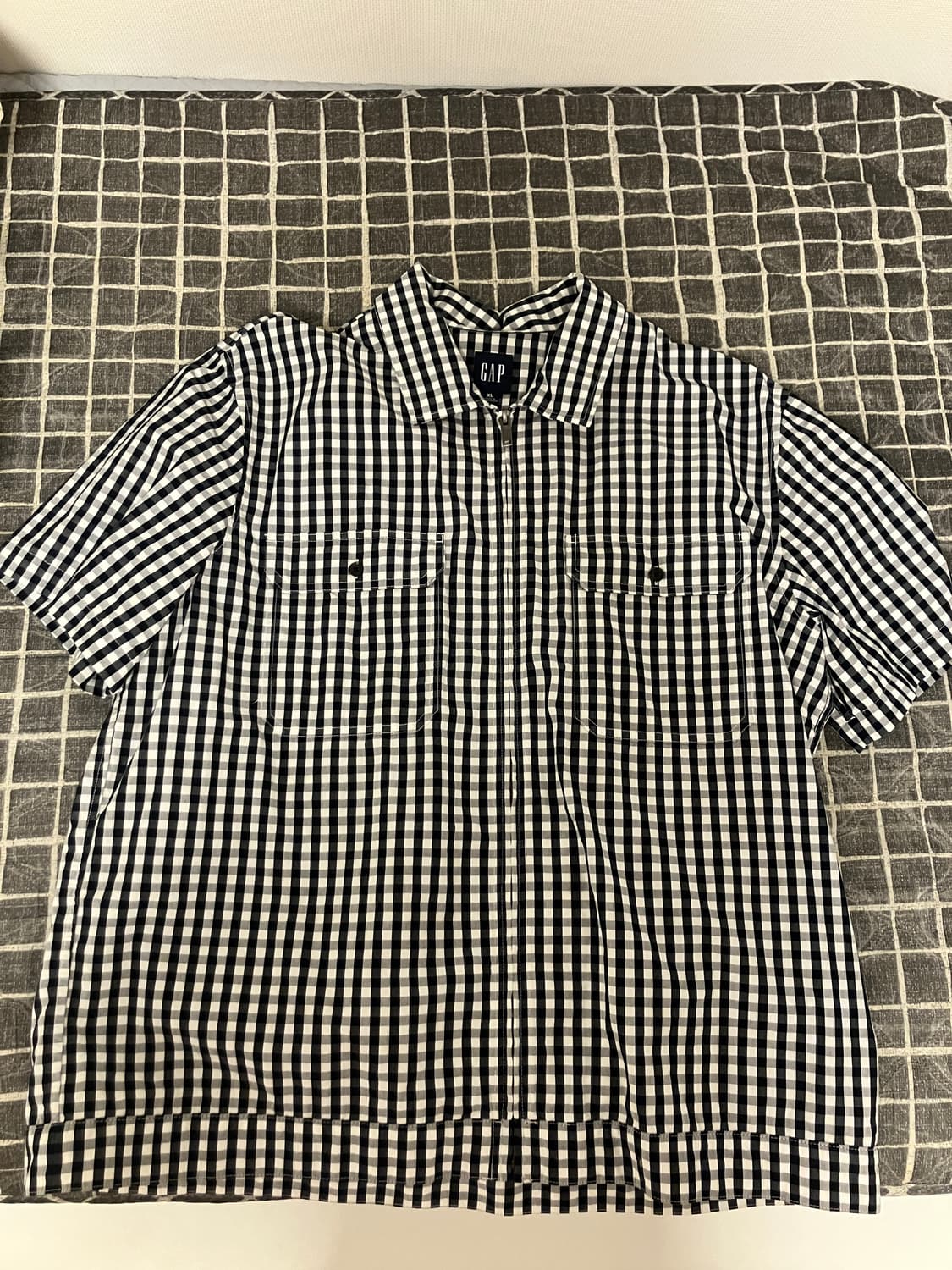 (XL) GAP 체크 반팔 집업셔츠 깅엄체크 상품이미지1