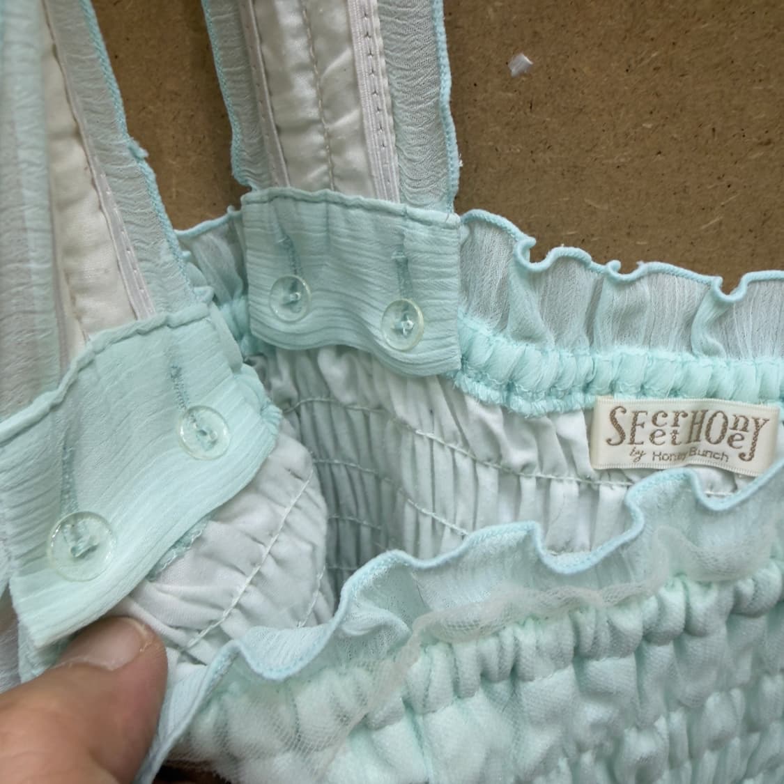 시크릿허니 쉘 패턴 스모킹 롱원피스 (민트) 상품이미지4