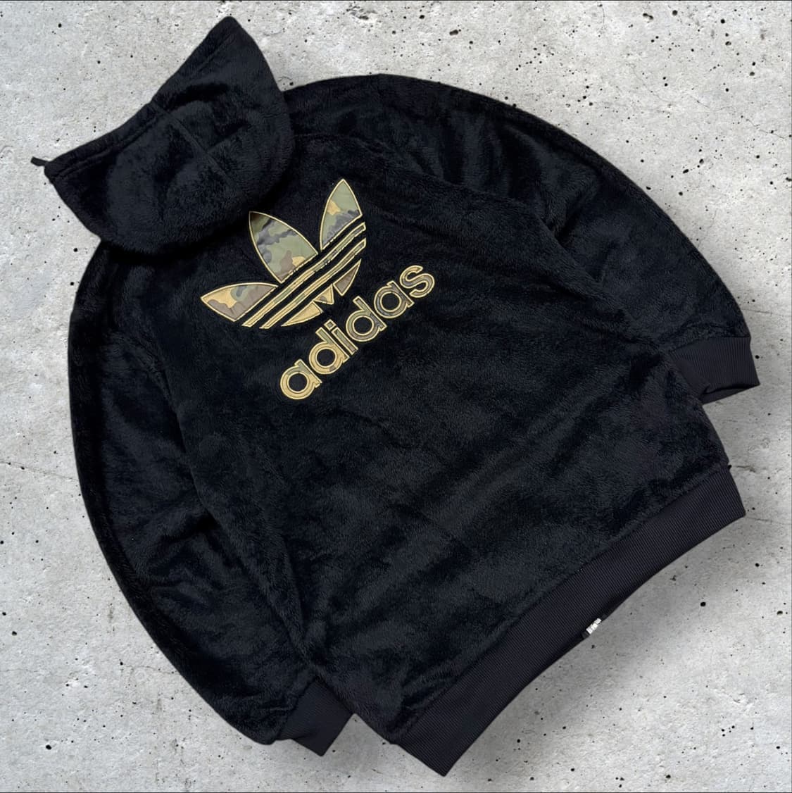 [110] 아디다스 블랙 털 후리스 후드티 카모 로고 C402 상품이미지1
