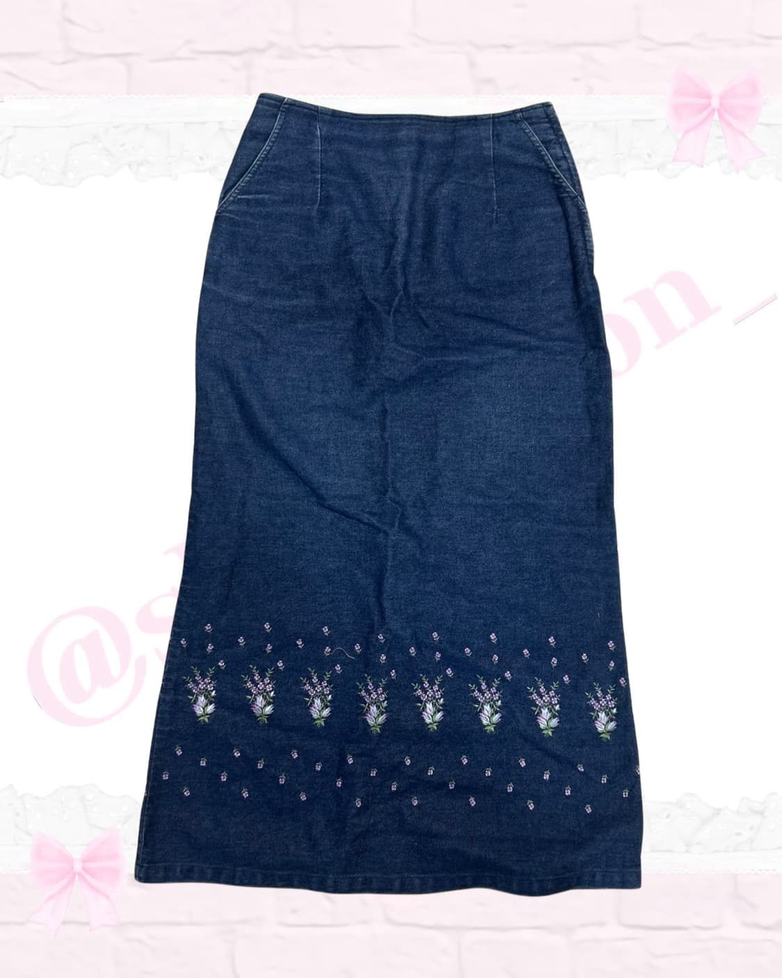 모리걸 데님 보라 꽃자수 트임 롱스커트 아오이유우 상품이미지2
