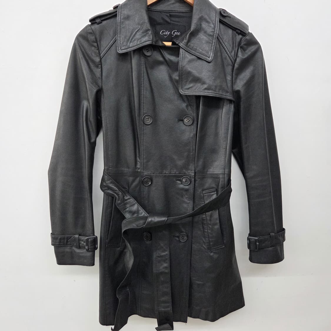 City Gee 블랙 소가죽 트렌치 코트 여S 상품이미지2