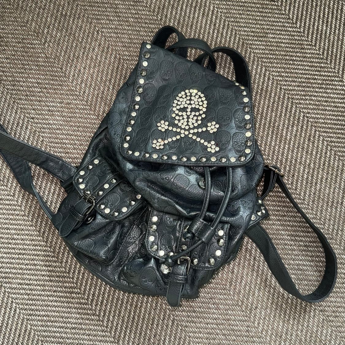 빈티지 고스 펑크 락 해골 가죽백팩 상품이미지1