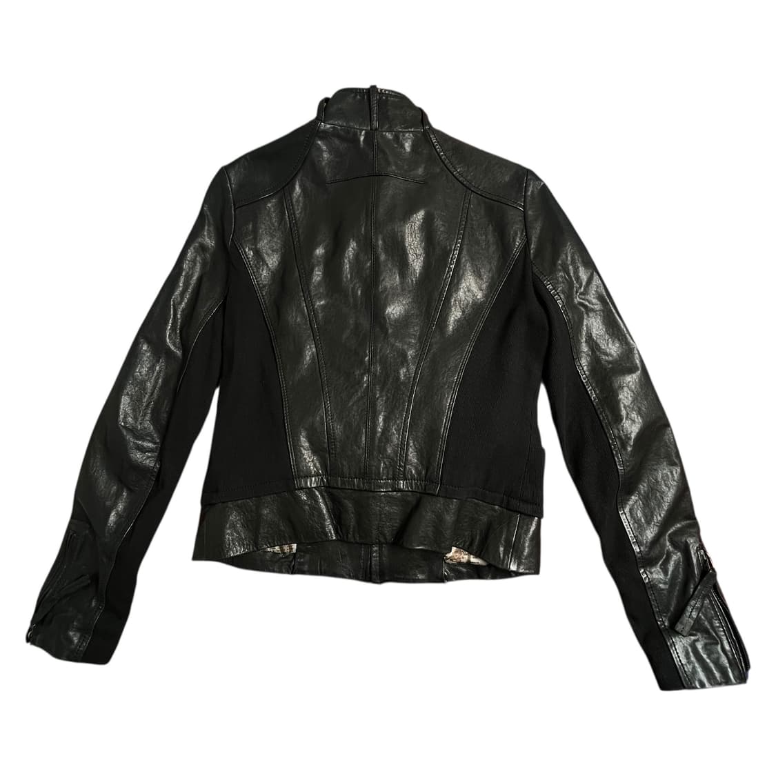 차이나 카라 니트 패널 가죽 자켓 상품이미지2