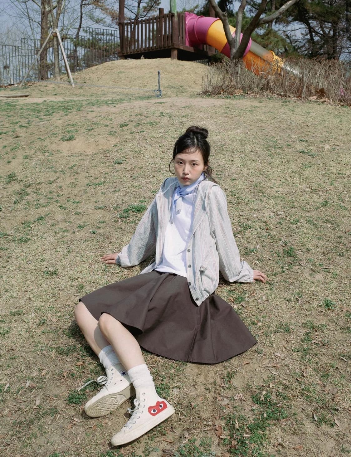 온스카 코튼 플레어 스커트 브라운 상품이미지3