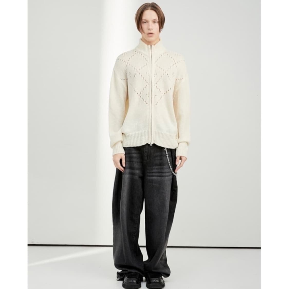 (새상품) 알렌느 울 블렌드 하이넥 니트 집업 가디건 상품이미지2