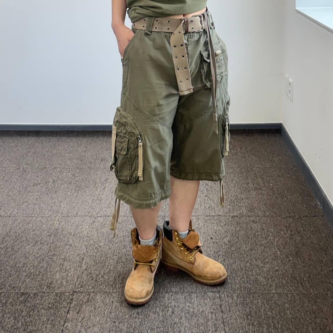 Twist&Denim 트위스트 앤 데님 카키 카고 버뮤다 팬츠 상품이미지3