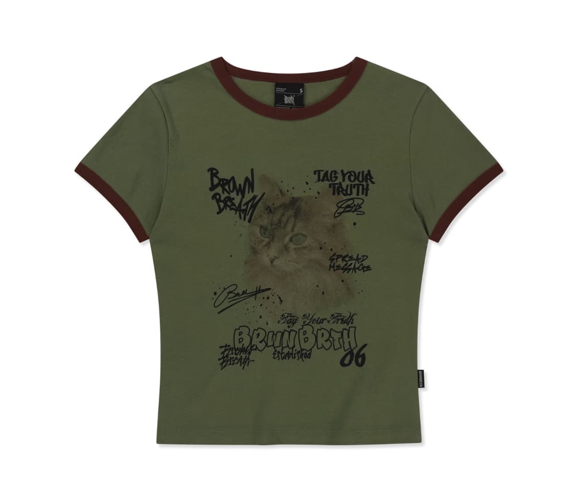 브라운 브레스 W KITTY RINGER TEE - KHAKI 상품이미지1