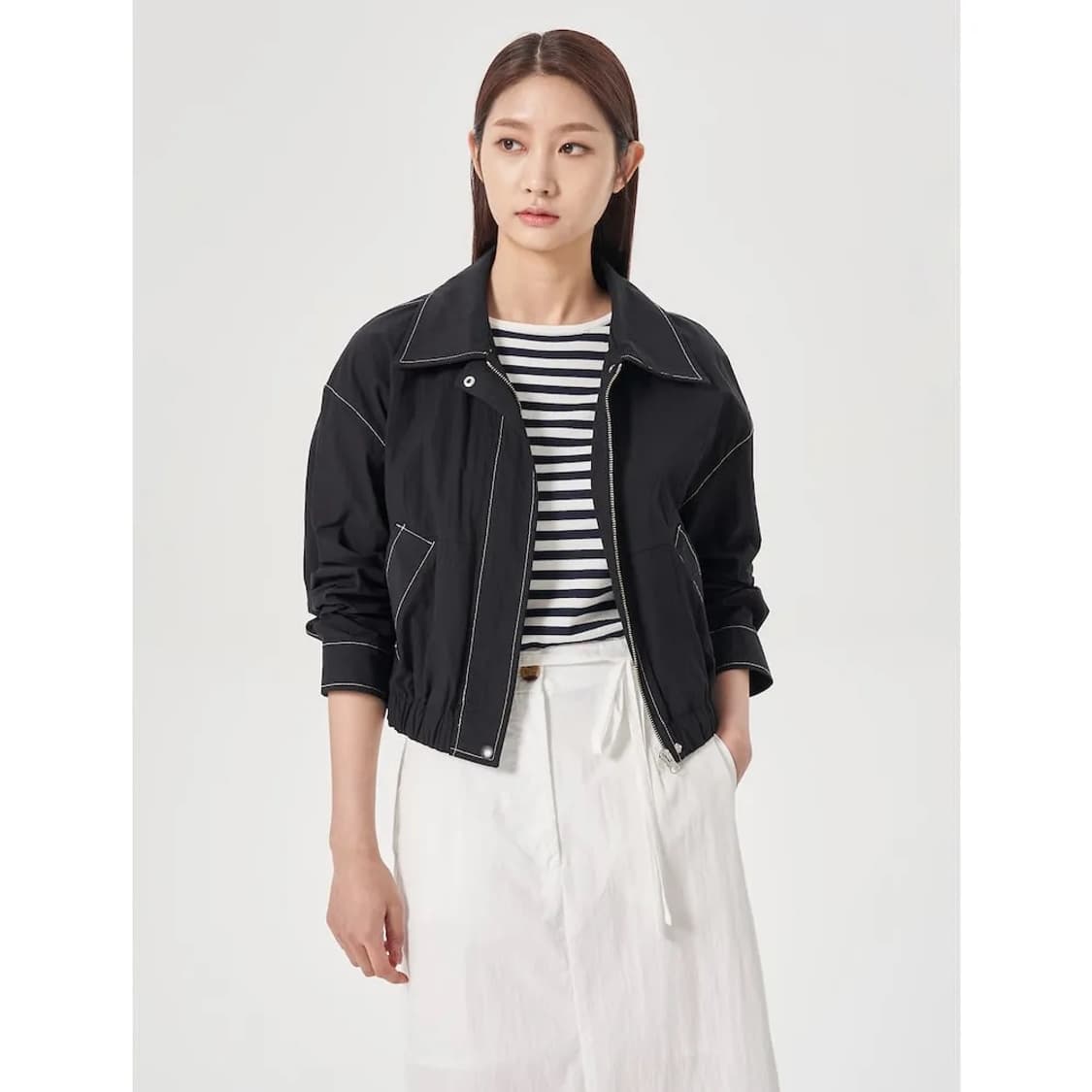 [정가 69,900원/1회 착용] 에잇세컨즈 스티치 집업 점퍼 블랙 XS 상품이미지5