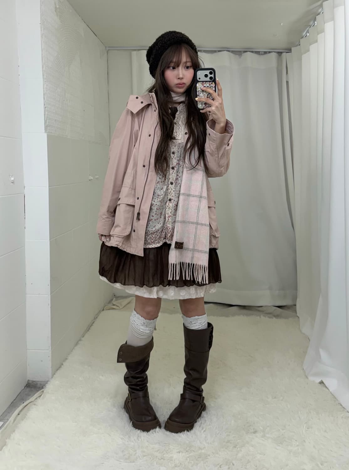 초코딸기 핑크 잔꽃 야상 하구미 모리걸 쿠루미 코디세트 상품이미지1