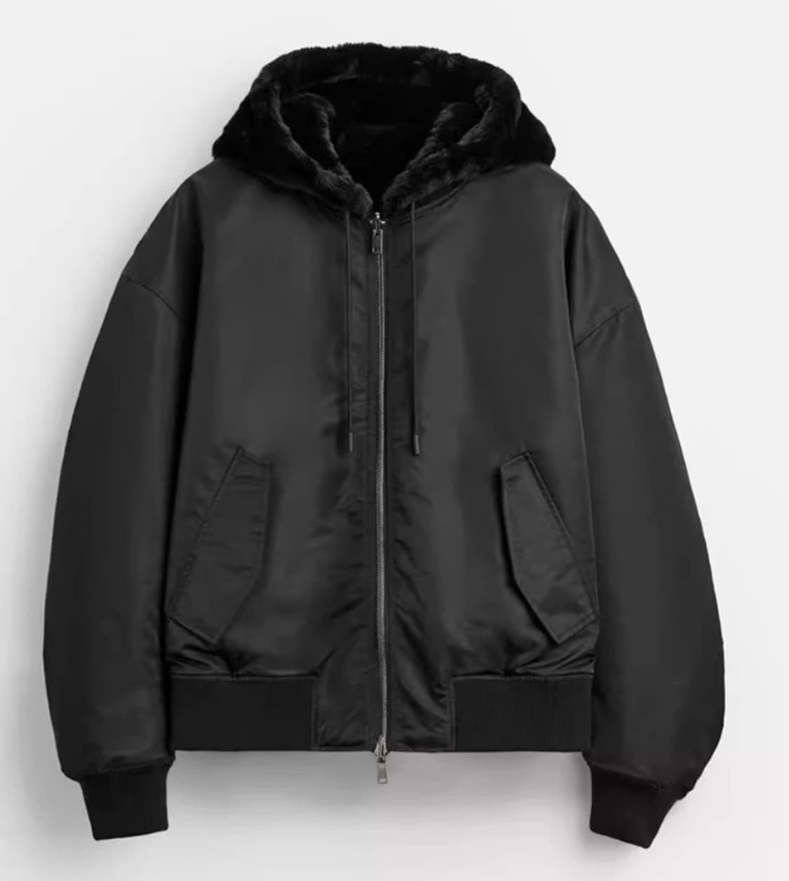 실측 2XL) 자라 신형 리버서블 양면 에코 퍼 후드 MA-1 자켓 블랙 상품이미지1