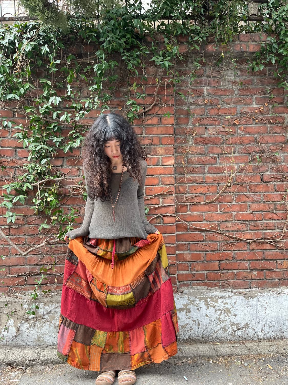 히피 패턴 패치워크 롱 스커트 상품이미지3