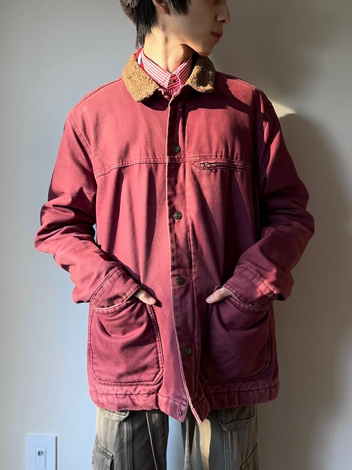 Pull & Bear 버건디 쉐르파 초어 자켓 상품이미지5