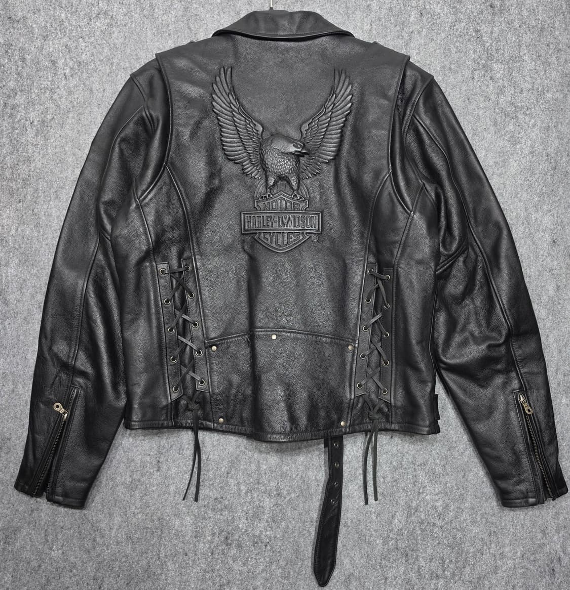 할리 데이비슨 이글 엠보 로고 레이스업 더블 라이더 자켓 가죽자켓 L 상품이미지2