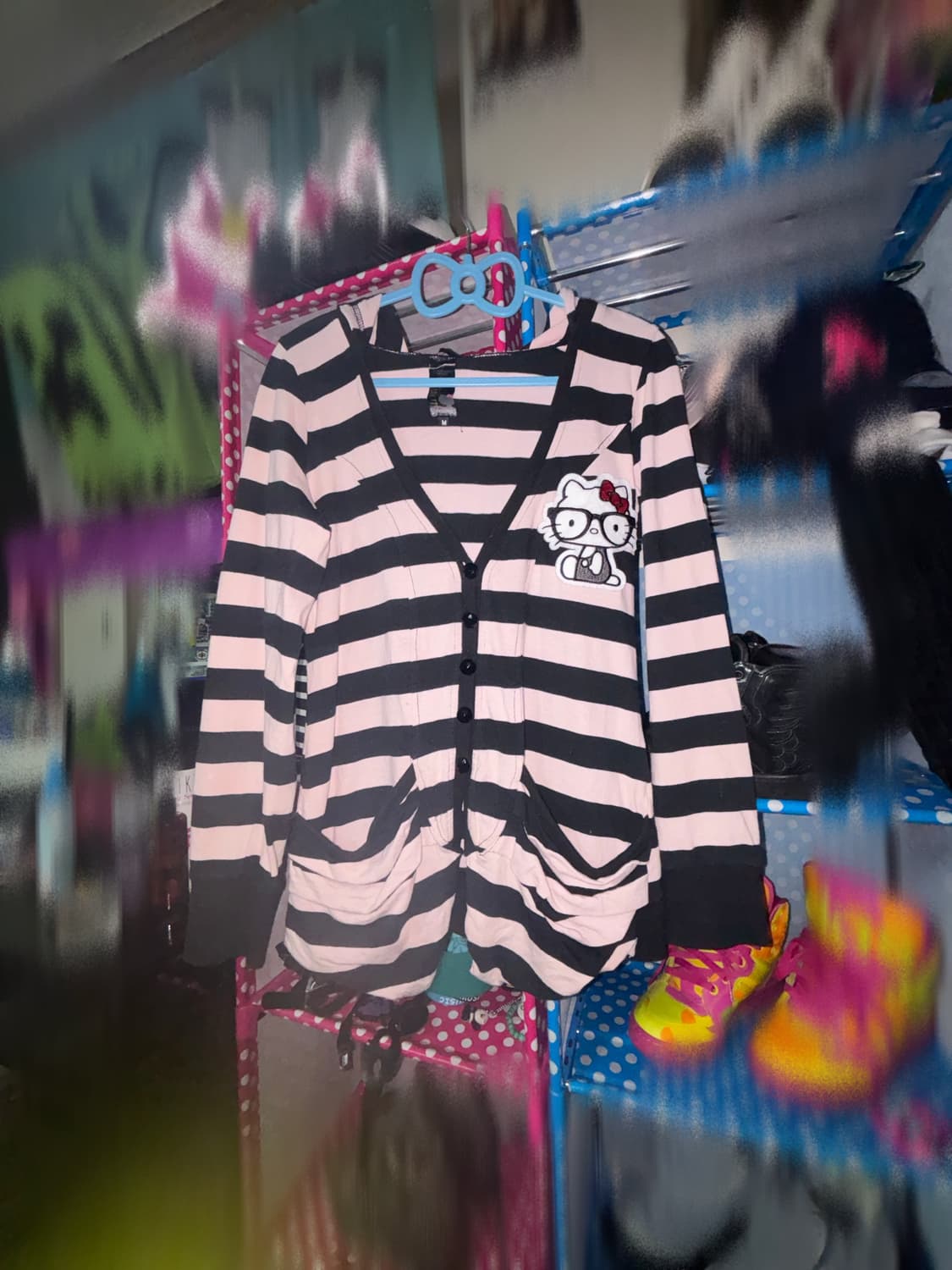 Digdeep 헬로키티 단가라 핑크 후드 가디건 상품이미지1