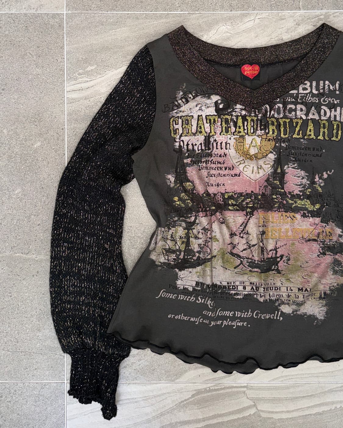 Charcoal vintage printing knit sleeve 상품이미지2