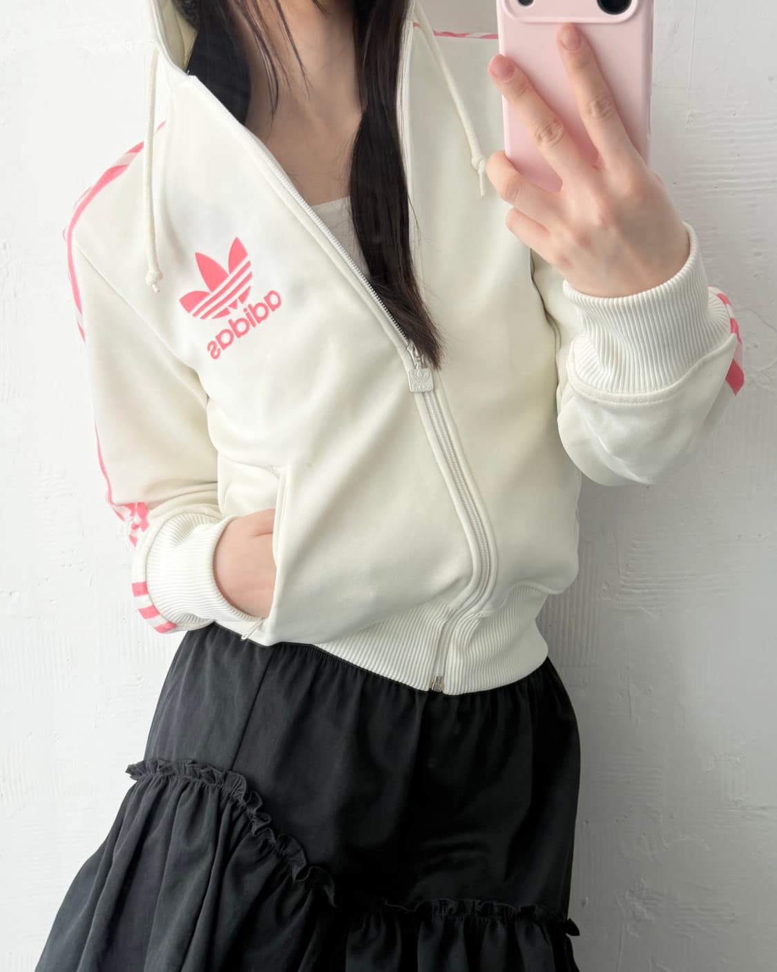 Adidas 아디다스 크림/베이비핑크 후드플락 트랙탑 상품이미지2