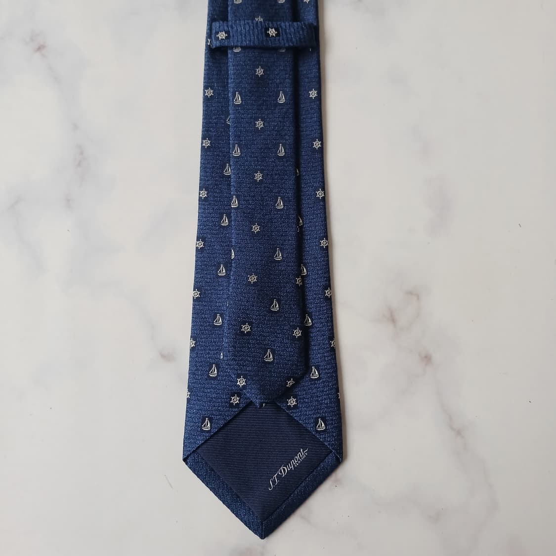 에스.티. 듀퐁 실크 블루 요트 자수 넥타이 8cm A등급 E932 상품이미지8