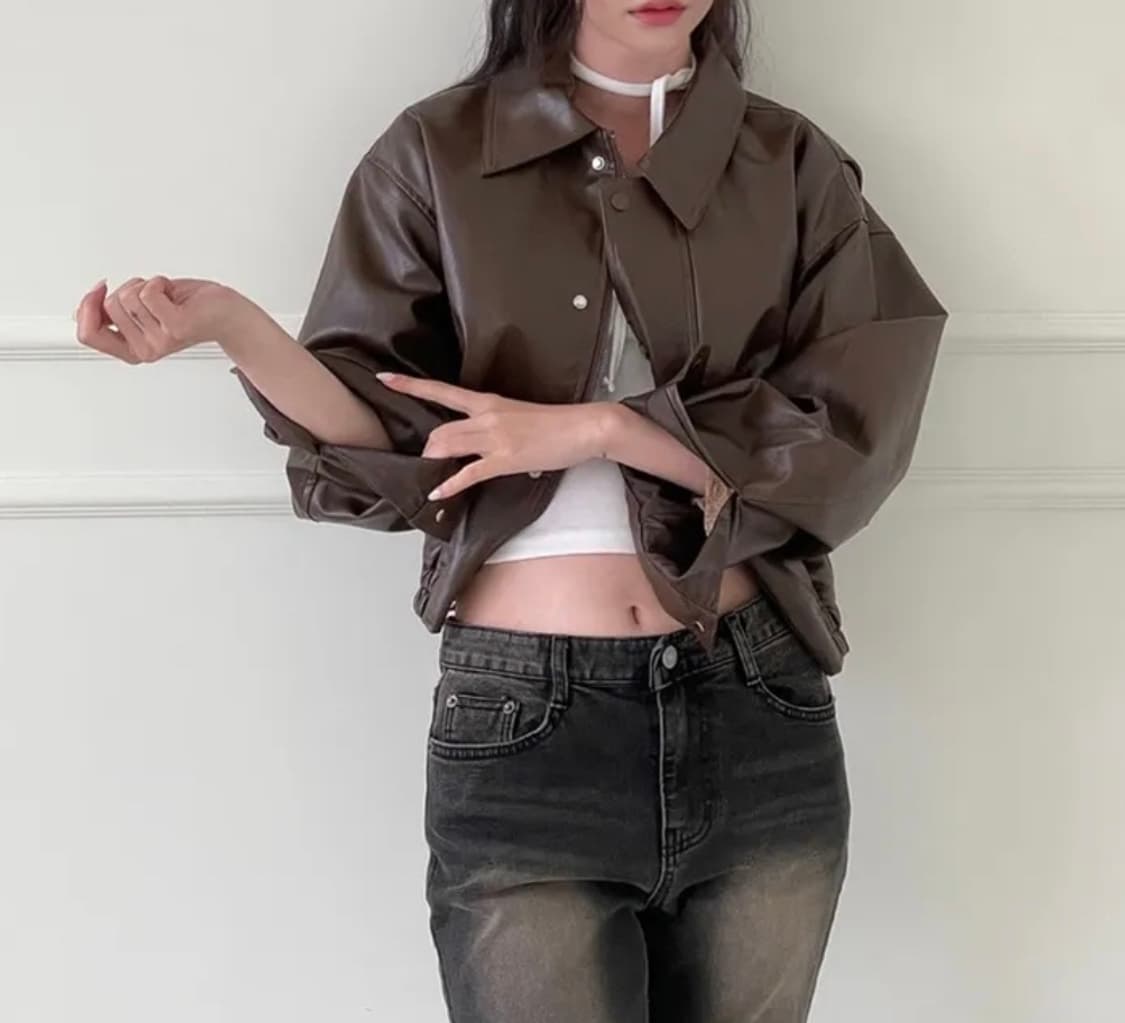 브라운 레더 라이더 자켓 상품이미지3