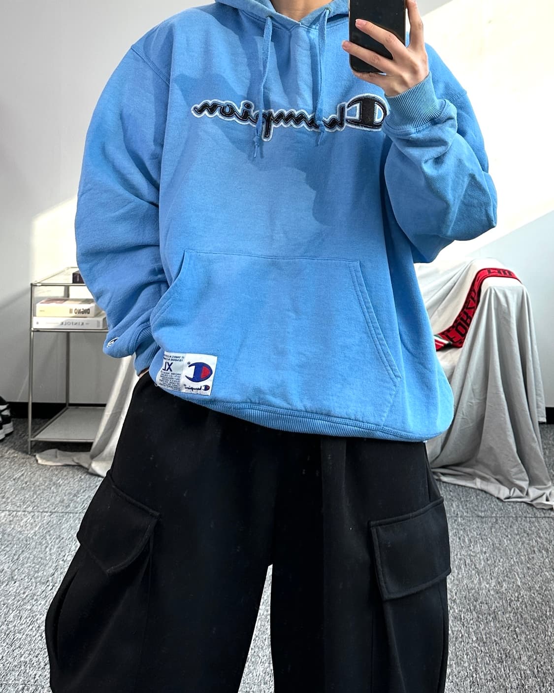 챔피온 블루 어센틱 빅로고 후드티 XL 상품이미지3