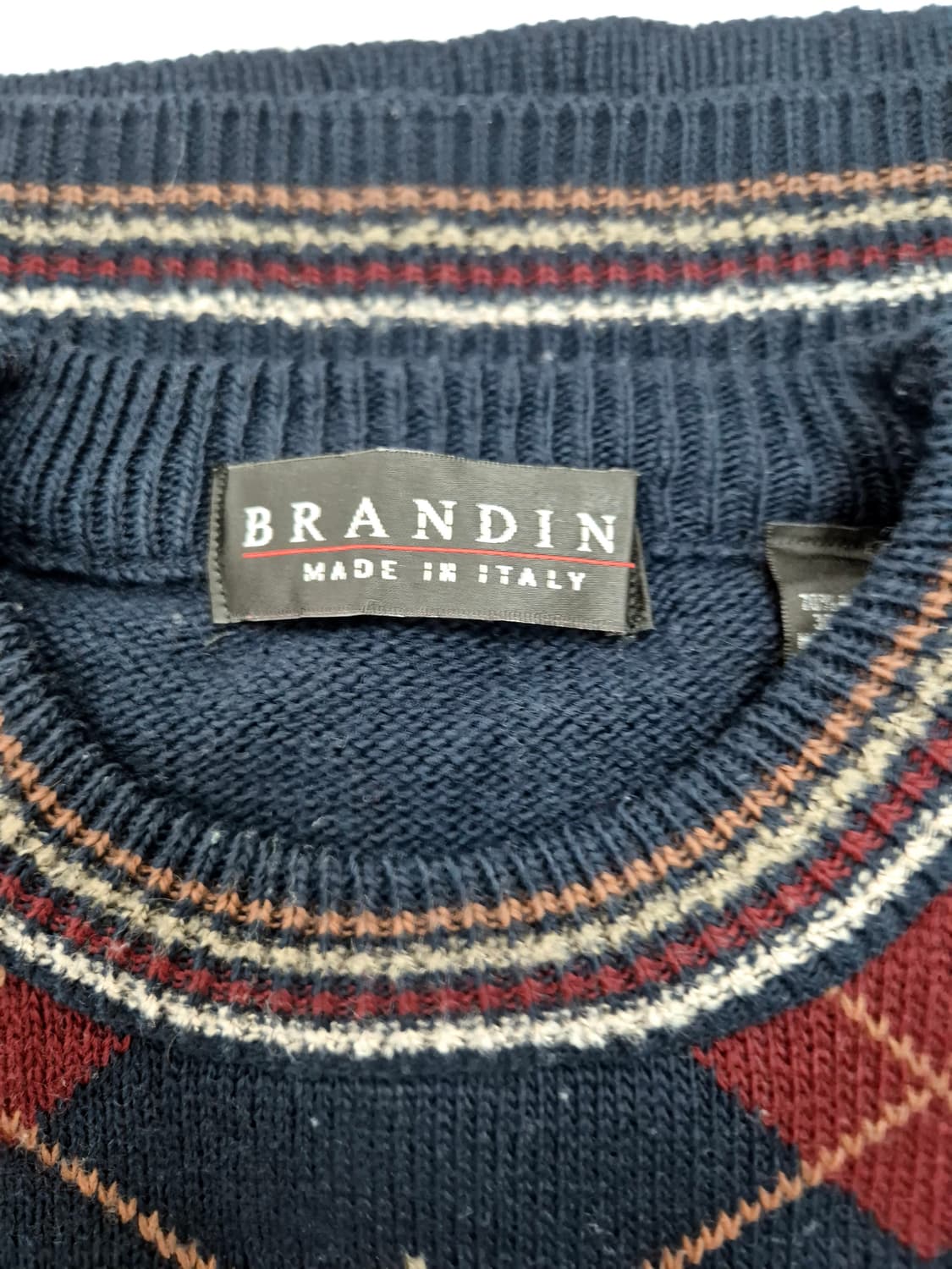 BRANDINI 이태리산 네이비 아가일 패턴 니트 스웨터 상품이미지5