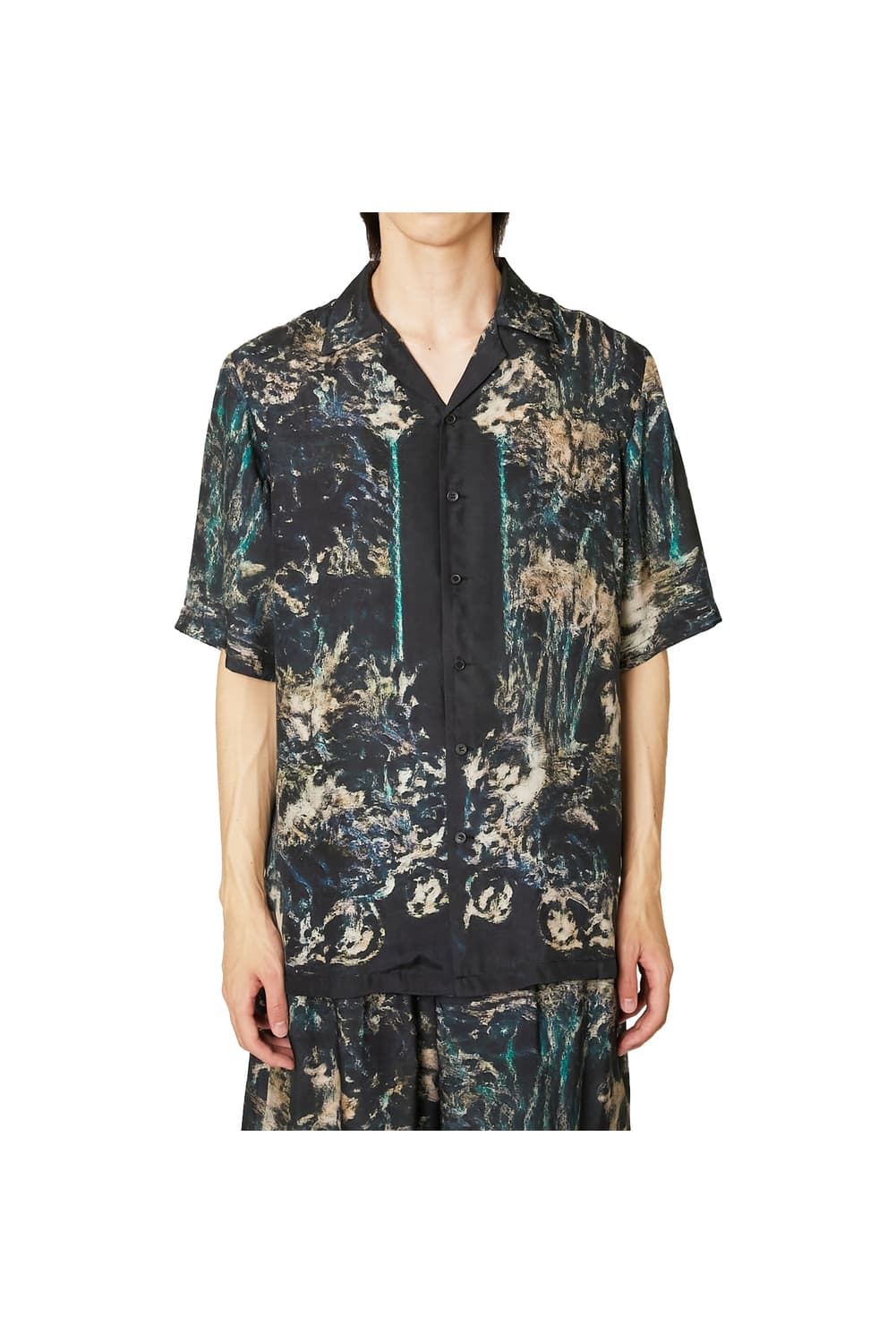 새상품 TAAKK 탁 블랙 실크 오픈 카라셔츠  상품이미지3