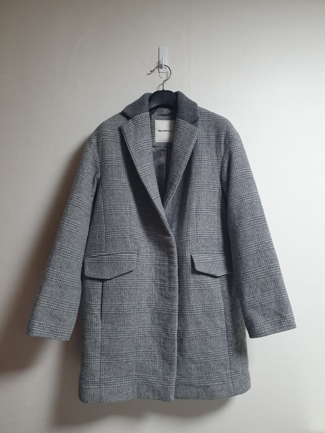 빈폴 여성 울 캐시미어 체크 싱글 코트 그레이 90 상품이미지1