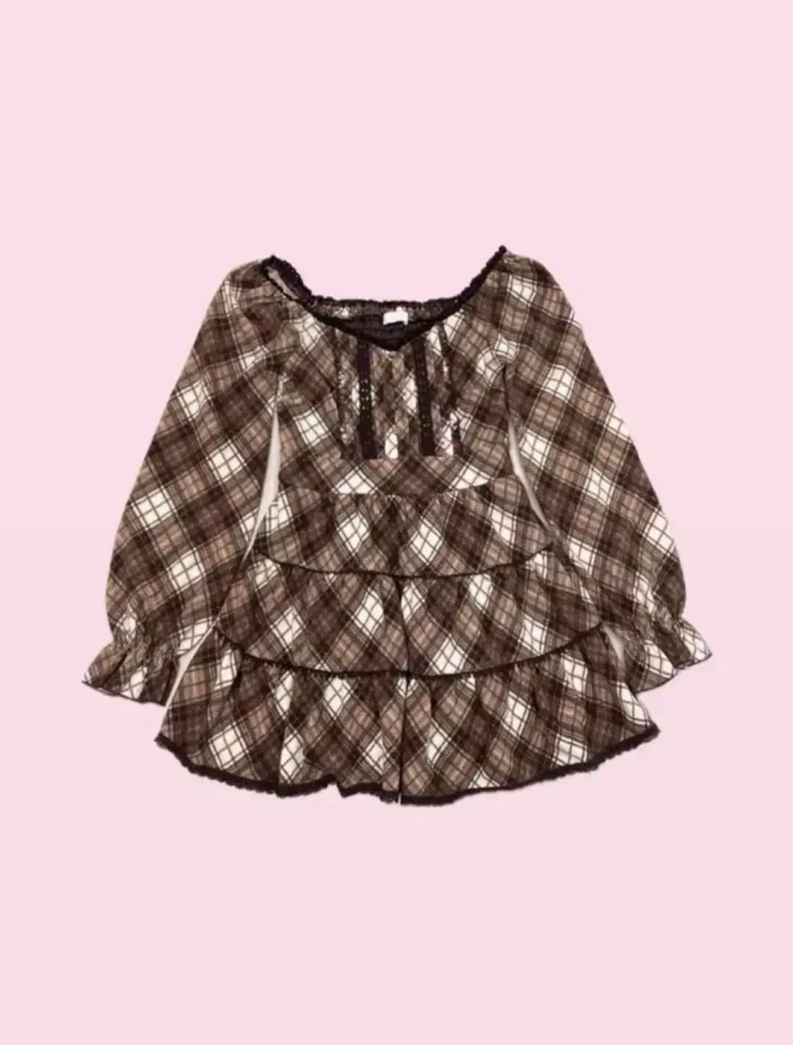 LIZLISA 리즈리사 초코 체크 프릴 튜닉 원피스 짜잔씨 상품이미지1