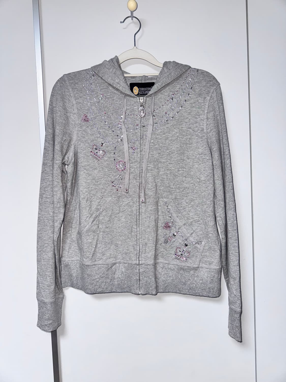 빈티지 큐빅 보석 그레이 러블리 후드집업 상품이미지1