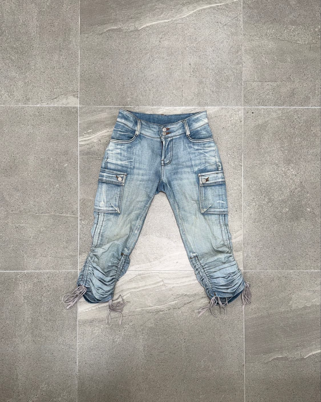 Washing denim shirring capri pants  상품이미지1
