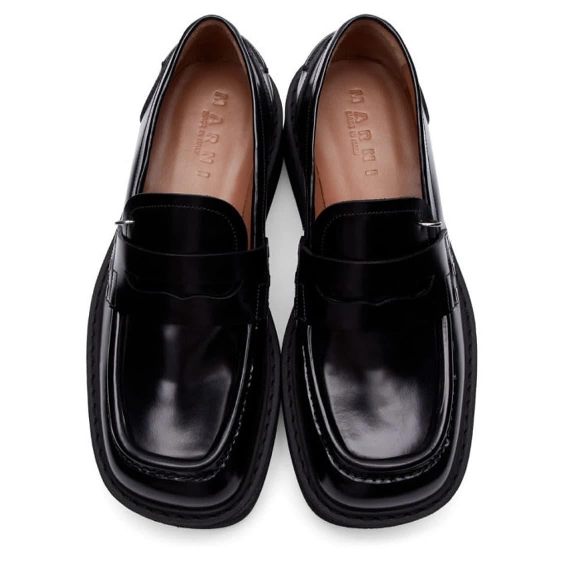 [새제품]44 마르니 로퍼 페이턴트 피어싱 블랙 구두 스퀘어토 레더 가죽 상품이미지3