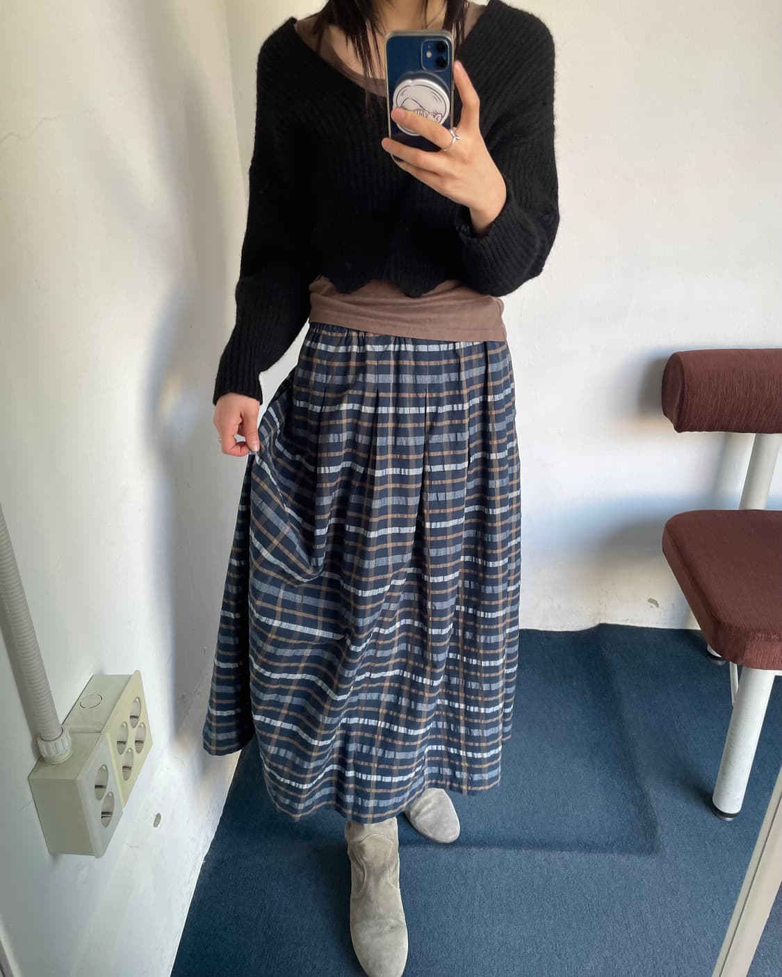Banding check long skirt 상품이미지6