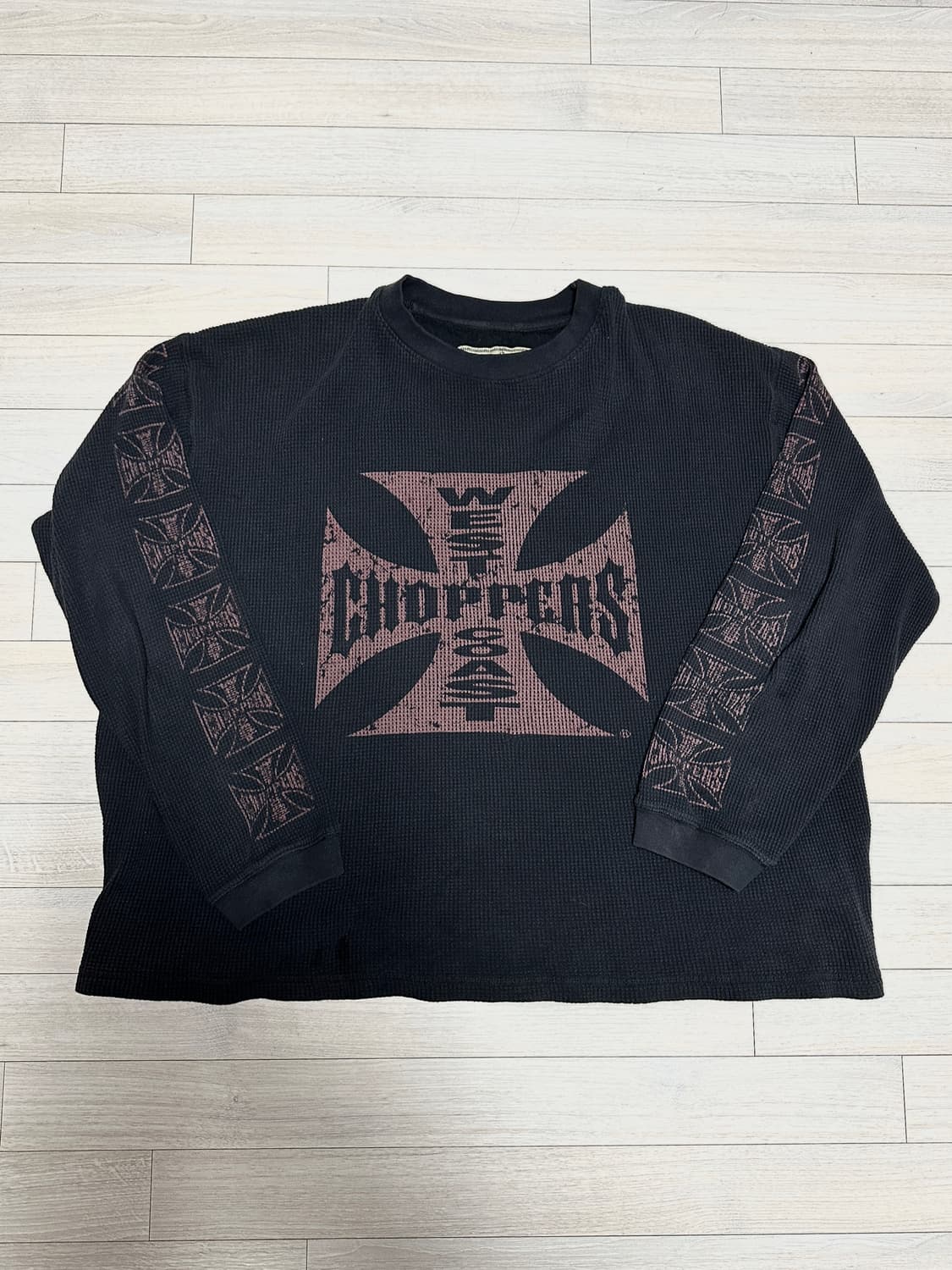 90s 웨스트코스트차퍼스 써멀 와플 니트 핑크레드 XL 상품이미지5