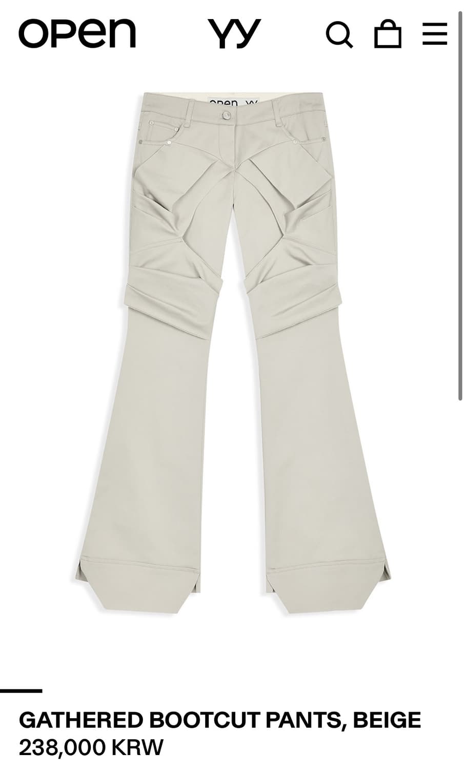 [OPEN YY] GATHERED BOOTCUT PANTS, BEIGE 상품이미지2
