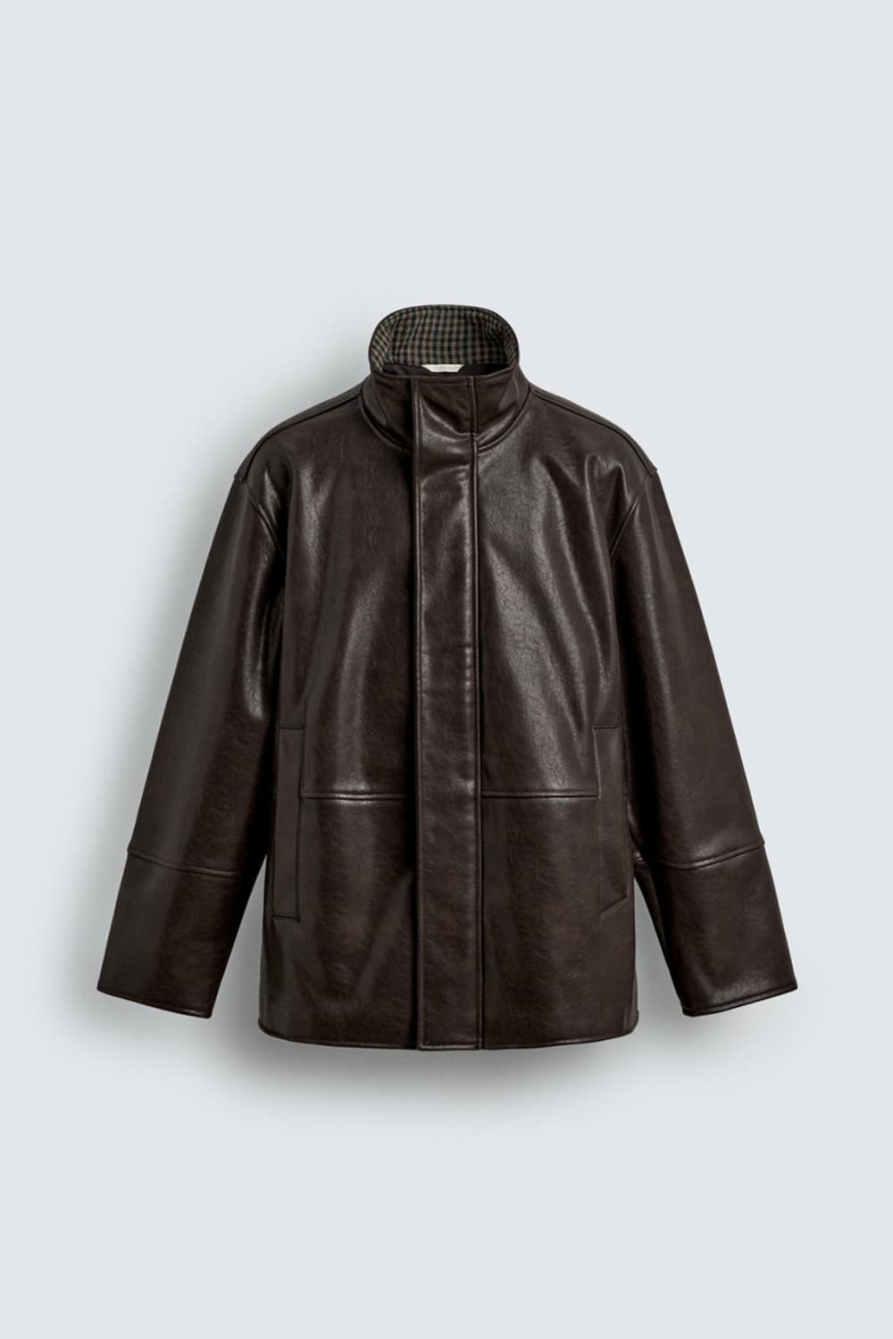 자라 페이크 레더 배색 하이넥 가죽자켓 L 상품이미지1