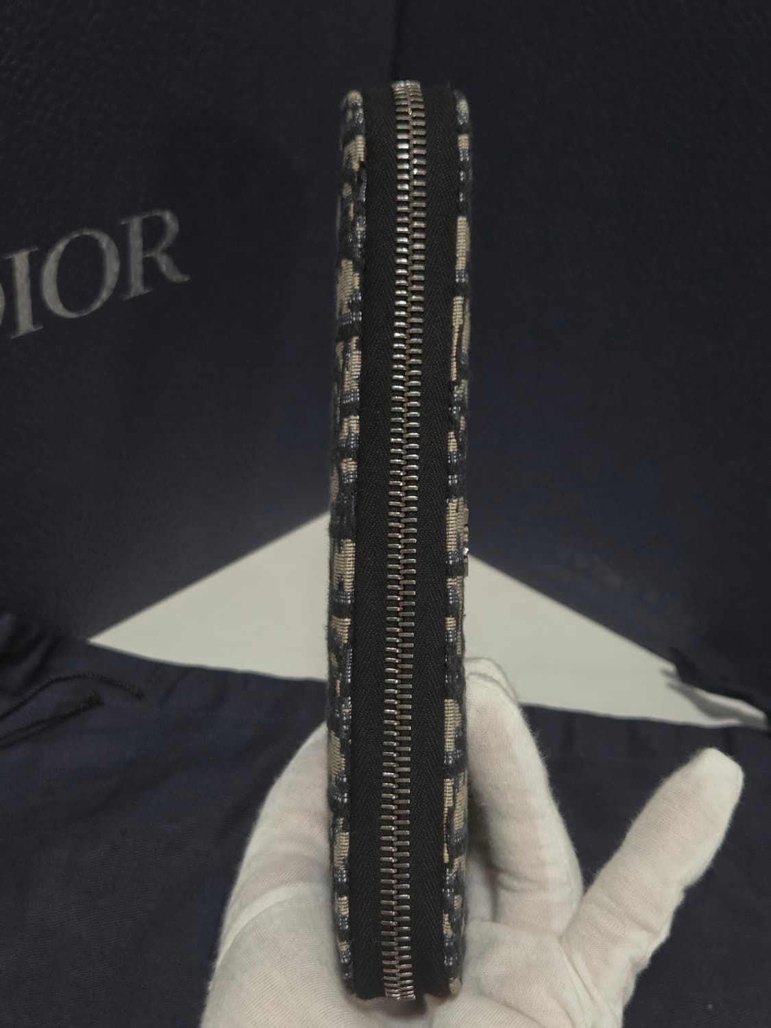 [새상품] 디올 오블리크 자카드 지퍼 장지갑 베이지 상품이미지6