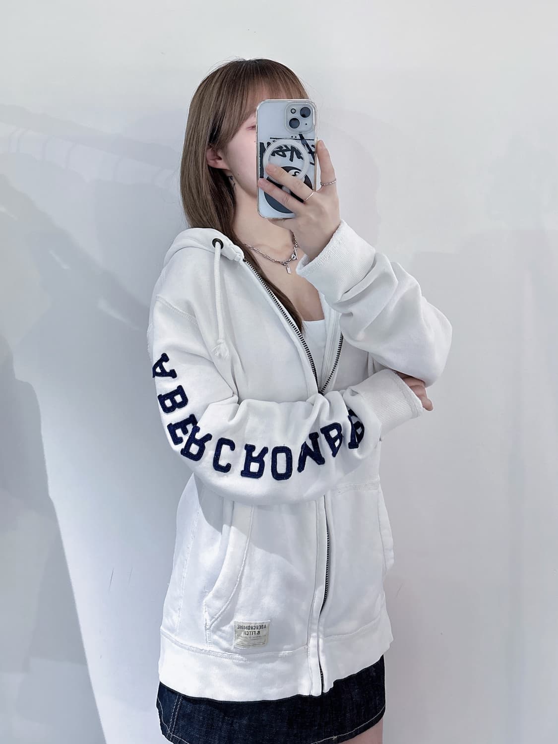 아베크롬비 사이드로고 화이트 후드집업 상품이미지1