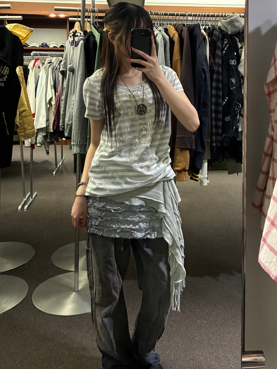 S)Japanese vintage 그레이 캉캉 미니스커트 상품이미지8