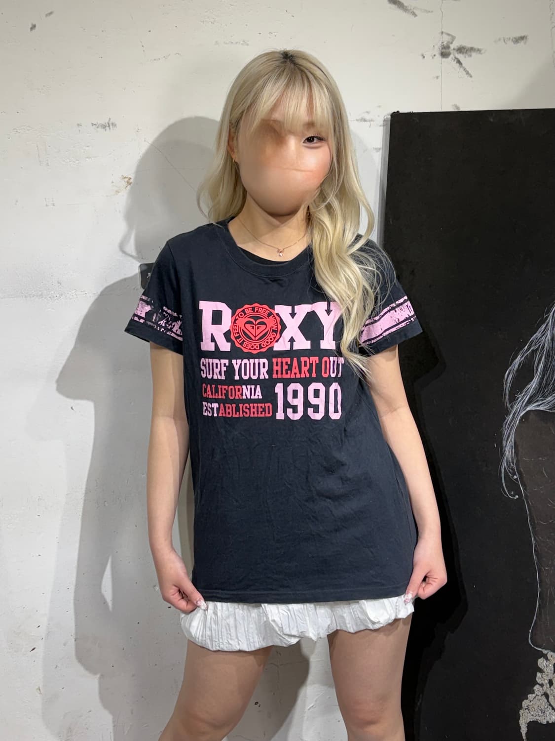 JPN 일본빈티지 Roxy 블랙 핑크 펑크 락 반팔 티셔츠 L 상품이미지1