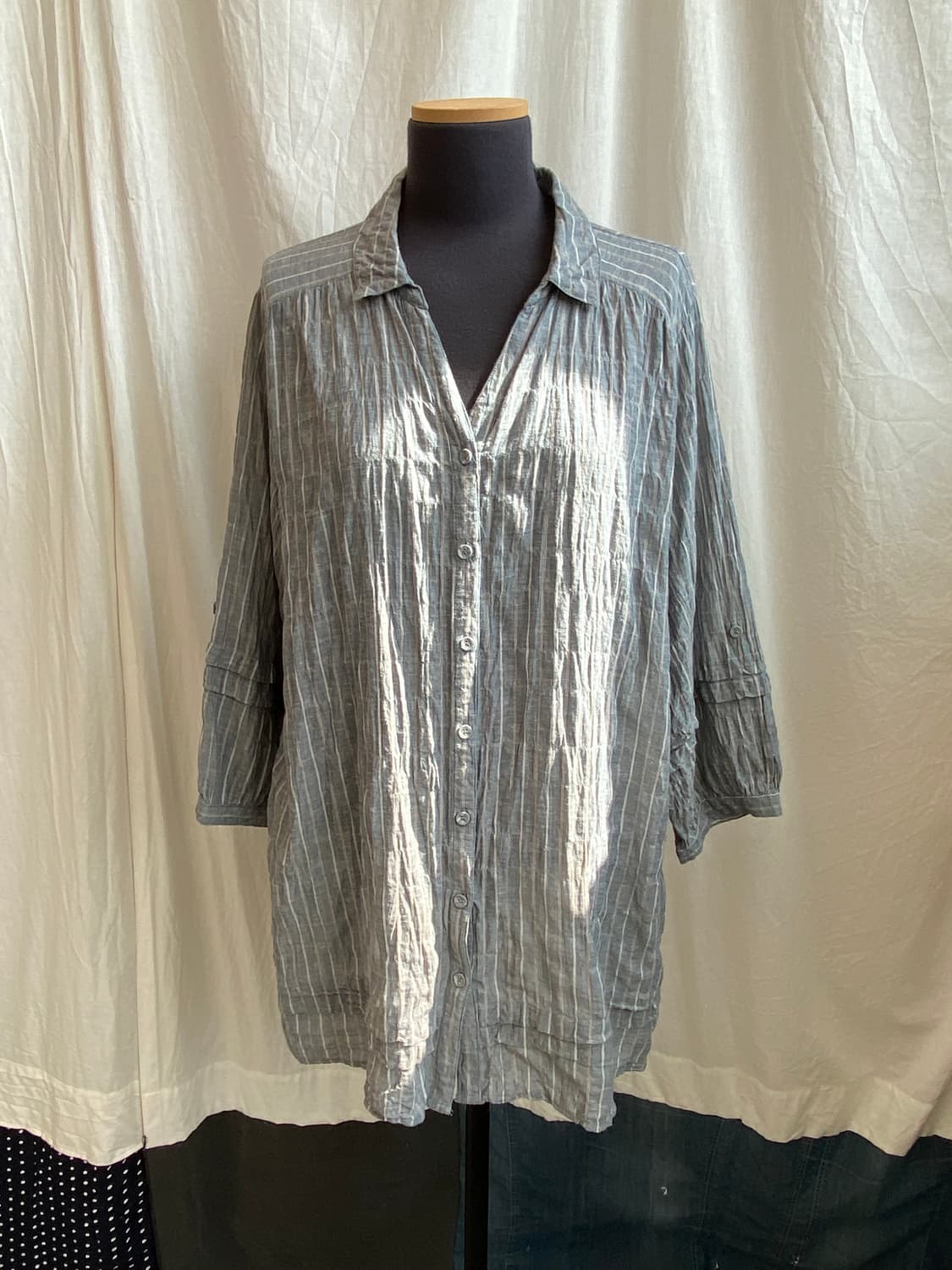 린넨면 스트라이프 7부 블라우스(L-XL) 상품이미지2