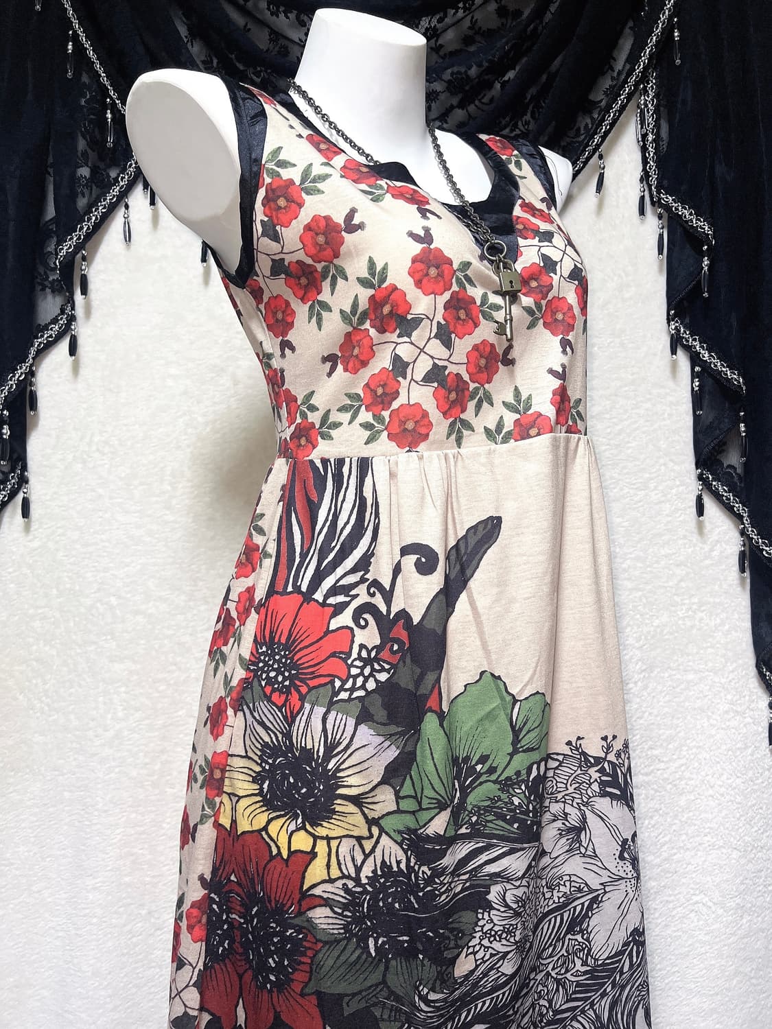 오리엔탈 중티 차이나 동양풍 핀터 플라워패턴 나시원피스 갸루 빈티지 상품이미지4