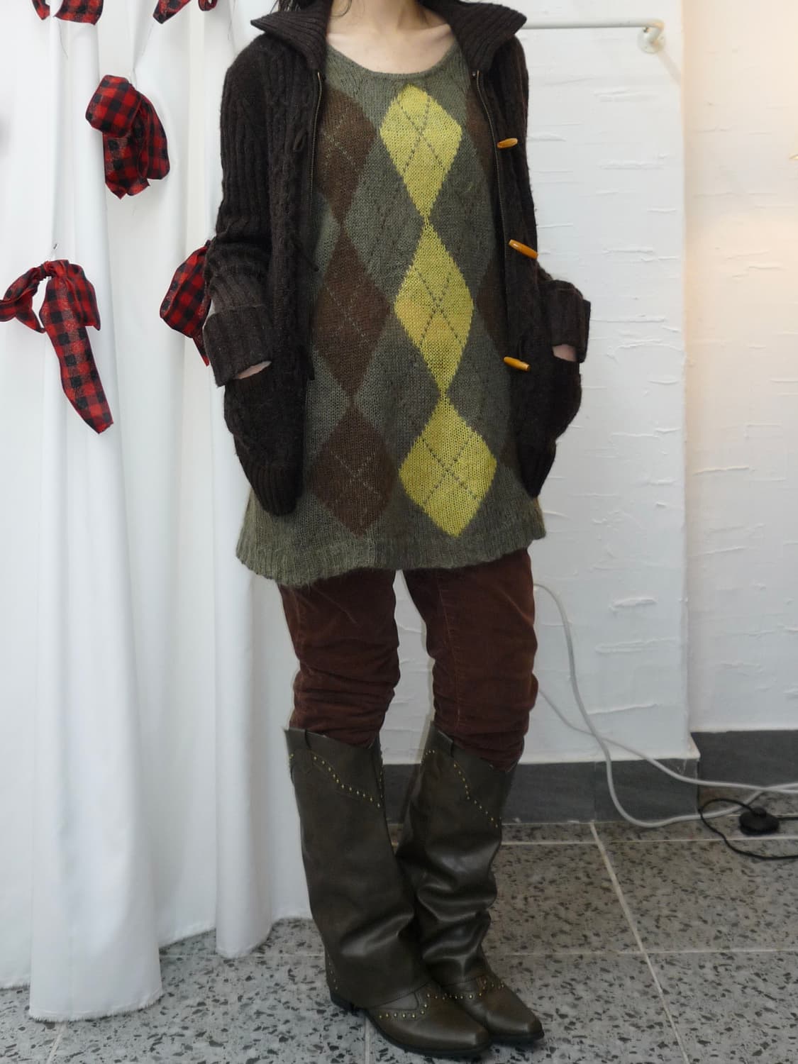 deep brown toggle cardigan 상품이미지2