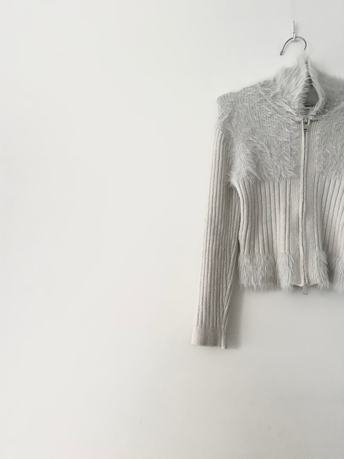 Warm rib 2 way fur cardigan / light grey 상품이미지2