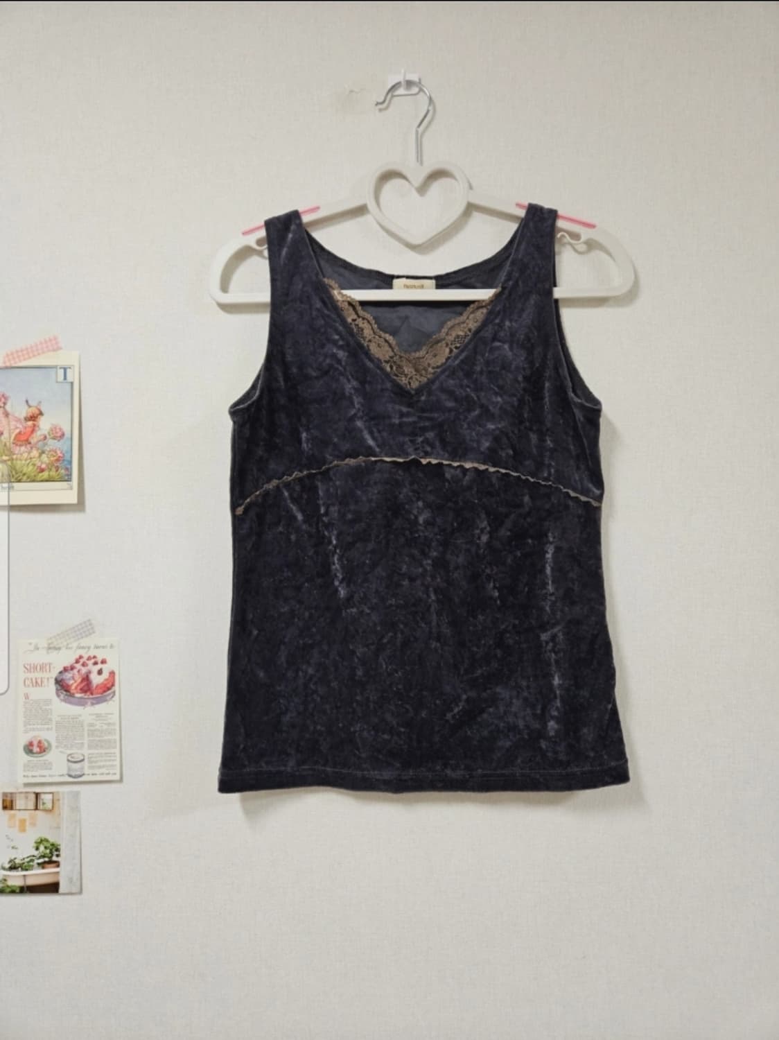 빈티지 레이스 벨벳 슬리브리스 나시 상품이미지1