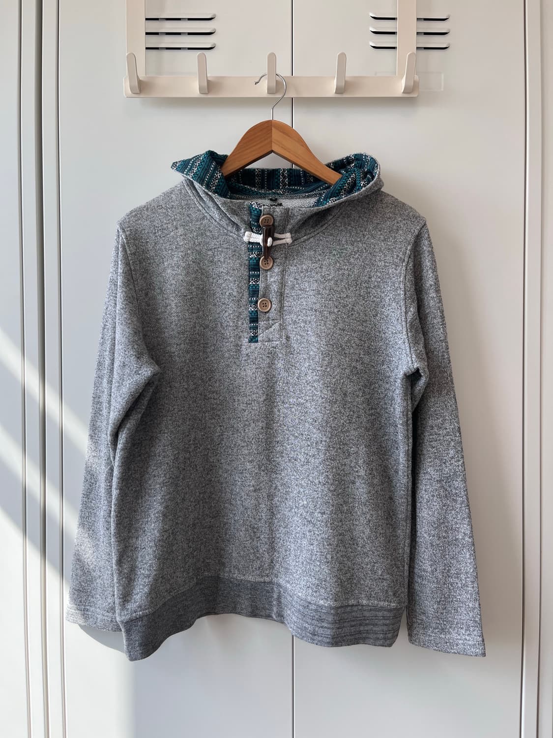 Vintage 더플 단추 그레이 후드티 상품이미지1