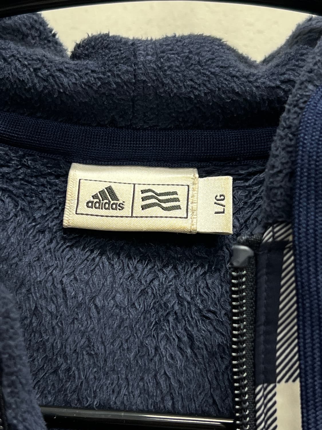 아디다스 체크패턴 후리스 후드집업 네이비 상품이미지4