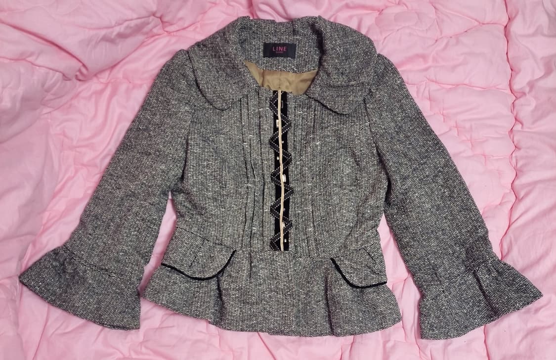 급처상태좋음!LINE 라인 소매 러플나팔 비즈장식 트위드자켓 오즈세컨st 상품이미지1