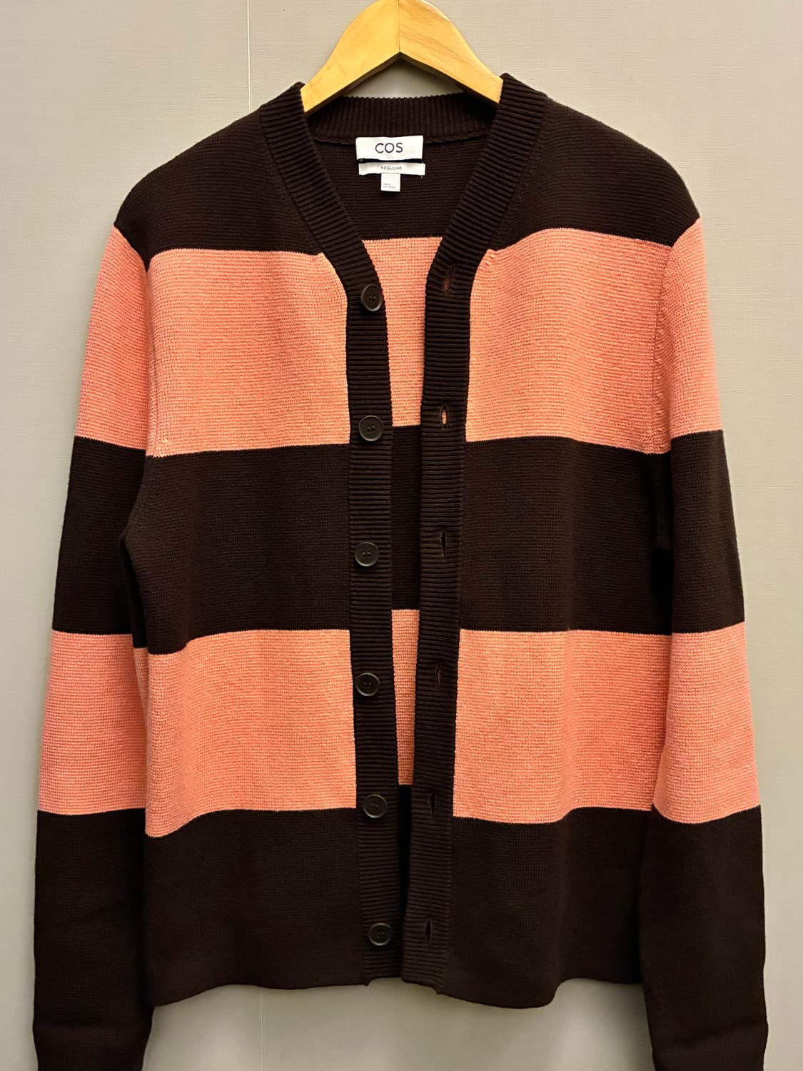 (S/100)COS 코스 울 코튼 브라운핑크 컬러 블록 헤비가디건 상품이미지7