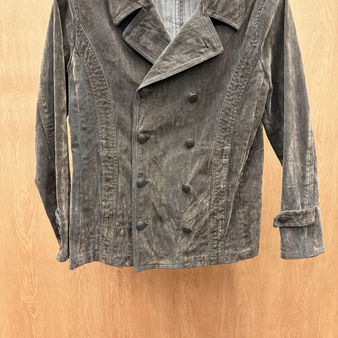 아바하우스 워싱 자켓 더블 브레스티드 소매 스트랩 버튼 디테일 브라운 상품이미지5