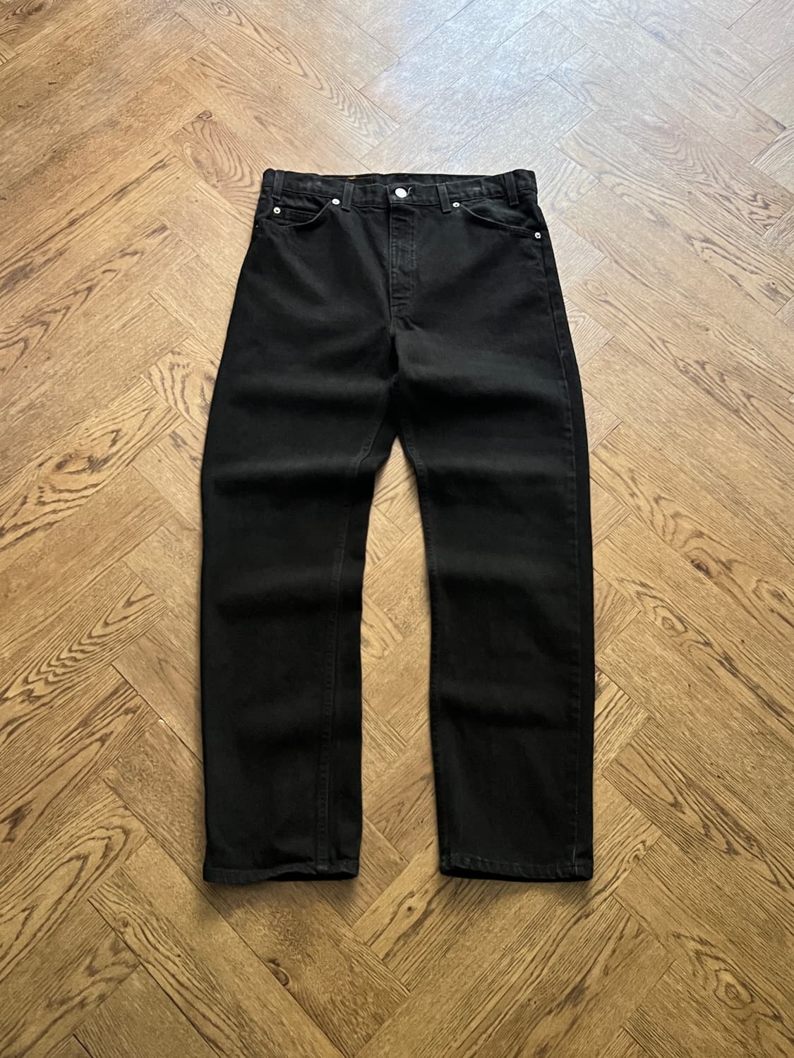 [36]90's 리바이스 오렌지탭 USA Made 505 흑청 데님 팬츠 상품이미지2